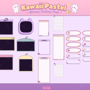 Peut inclure: Un pack de superposition de flux Kawaii Pastel avec divers &eacute;l&eacute;ments. Comprend des cadres rectangulaires et de formes uniques, du papier &agrave; lettres et des bulles de dialogue d&eacute;coratives avec des ic&ocirc;nes. Le design pr&eacute;sente une palette de couleurs pastel douces avec des personnages de dessins anim&eacute;s mignons.