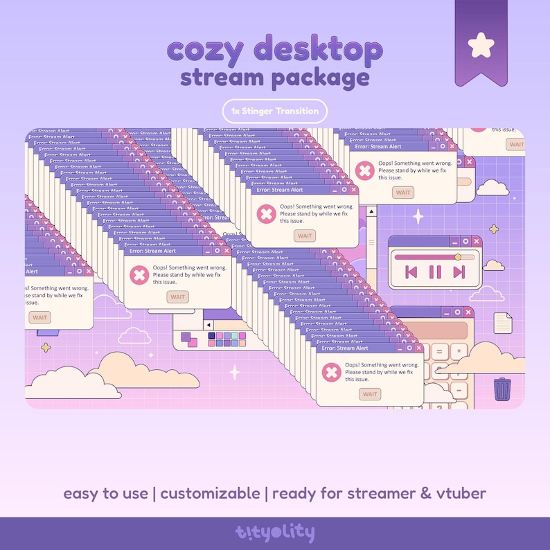 Stream Ready Stream Overlay Package Cozy Desktop Purple | Cute Retro UI Stream ...