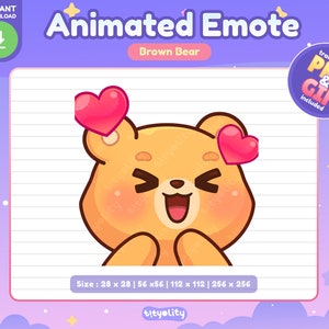 Cute Bear Animated Emote | Excited emote | Love emoji | Kawaii Brown Bear Emoji for Twitch, Discord, Youtube