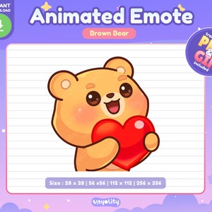Cute Bear Animated Emote | Heart emote | Love emoji | Kawaii Brown Bear Emoji for Twitch, Discord, Youtube