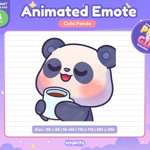 Lindo emoticón animado de panda / emoticón de sorbo / Emoji de panda kawaii para Twitch, Discord, YouTube, Kick / GIF listo para usar