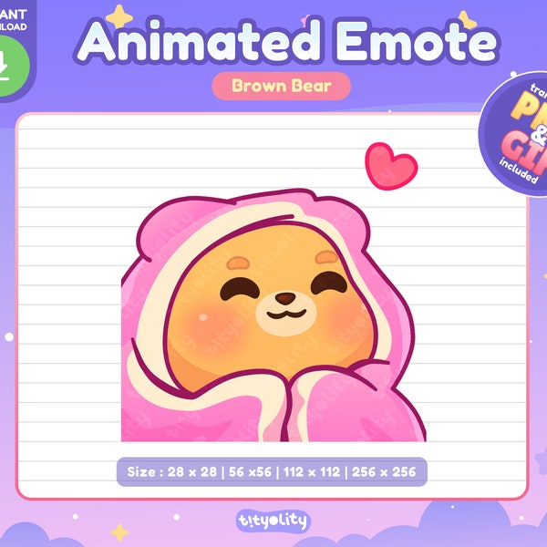 Schattige beer geanimeerde emote | Comfortabele emotie | Kawaii bruine beer Emoji voor Twitch, Discord, YouTube