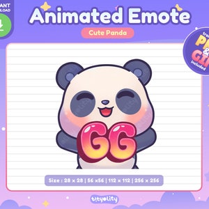 Lindo emoticón animado de panda / emoticón GG / Emoji de panda kawaii para Twitch, Discord, YouTube, Kick / GIF listo para usar