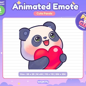 Emote animata panda carino / Emote cuore / Emoji amore / Emoji panda kawaii per Twitch, Discord, Youtube, Kick / GIF pronta all'uso