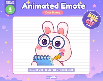 Cute Bunny Animated Emote | Taking Notes emote | Kawaii White Rabbit Emoji for Twitch, Discord, Youtube