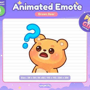 Emote animata orso carino / Emote confuso / Emoji orso bruno kawaii per Twitch, Discord, Youtube
