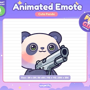 Lindo emoticón animado de panda / emoticón de pistola / Emoji de panda kawaii para Twitch, Discord, YouTube, Kick / GIF listo para usar