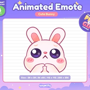 Leuke geanimeerde emote konijn | Verlegen emote | Emoji aub | Kawaii wit konijn-emoji voor Twitch, Discord en Youtube