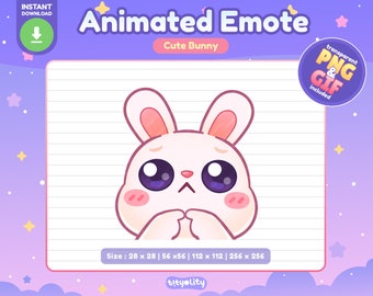 Cute Bunny Animated Emote | Shy emote | Please emoji  | Kawaii White Rabbit Emoji for Twitch, Discord, Youtube