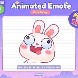 Cute Bunny Animated Emote | Derp emote | Kawaii White Rabbit Emoji for Twitch, Discord, Youtube