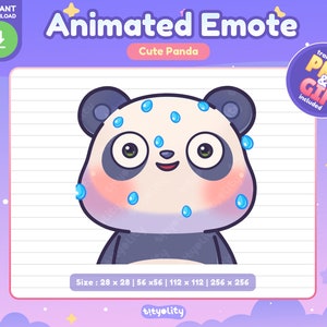 Lindo emoticón animado de panda / emoticón de sudor / Emoji de panda kawaii para Twitch, Discord, YouTube, Kick / GIF listo para usar