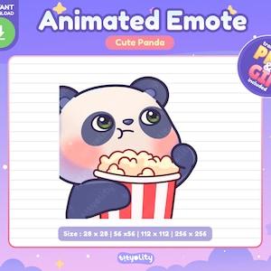 Lindo emoticón de panda animado / emoticón de palomitas de maíz / Emoji de panda kawaii para Twitch, Discord, YouTube, Kick / GIF listo para usar