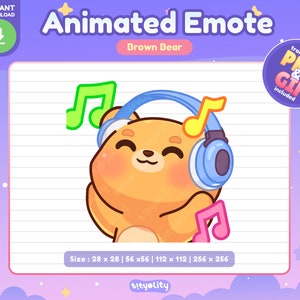 Geanimeerde emote schattige beer | Muziek-emote | Jammen | Kawaii bruine beer-emoji voor Twitch, Discord en Youtube
