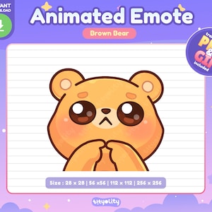 かわいいクマのアニメーション絵文字 | 恥ずかしがり屋の絵文字 | お願いします絵文字 | Twitch、Discord、Youtube 用のかわいいヒグマの絵文字