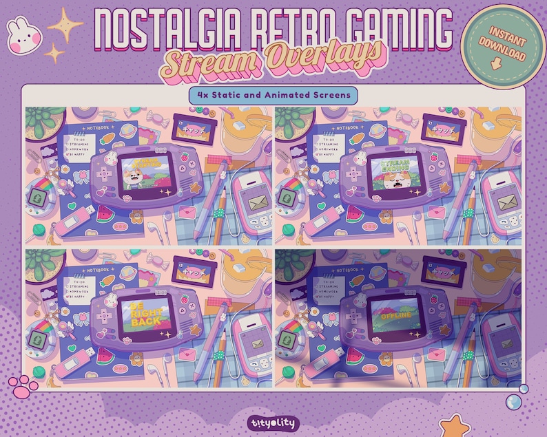 Animerad retro-spelströmningsöverlägg: Nostalgisk Lofi Twitch-paket (digital nedladdning) bild 2