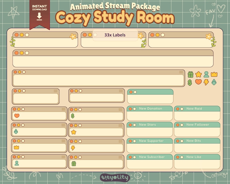 Stream Package Cozy Pastel Twitch Overlay Package Labels