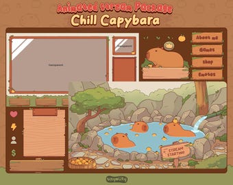 Animated Stream Overlay Cute Capybara | Cozy Capybara Stream Package | Vtuber Overlay| Twitch Alert | Streamlabs