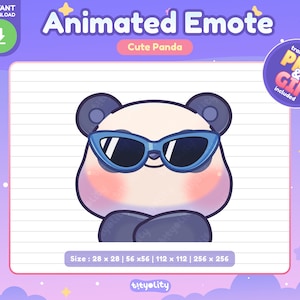 Emoticono animado de panda lindo / Emoticono genial / Emoji de guiño / Emoji de panda kawaii para Twitch, Discord, YouTube, Kick / GIF listo para usar