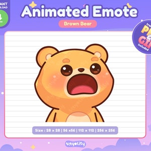 Cute Bear Animated Emote | Gasp emote | Kawaii Brown Bear Emoji for Twitch, Discord, Youtube