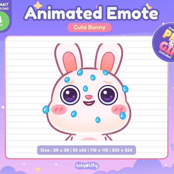 Cute Bunny Animated Emote | sweat twitch emote | Kawaii White Rabbit Emoji for Twitch, Discord, Youtube