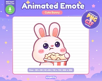 Cute Bunny Animated Emote | Popcorn emote | Kawaii White Rabbit Emoji for Twitch, Discord, Youtube