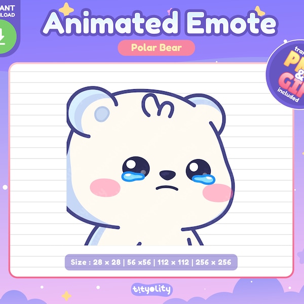 Cute Polar Bear Animated Emote | Sad emote | Little Polar Bear Emoji for Twitch, Discord, Youtube, Kick | Ready to use GIF