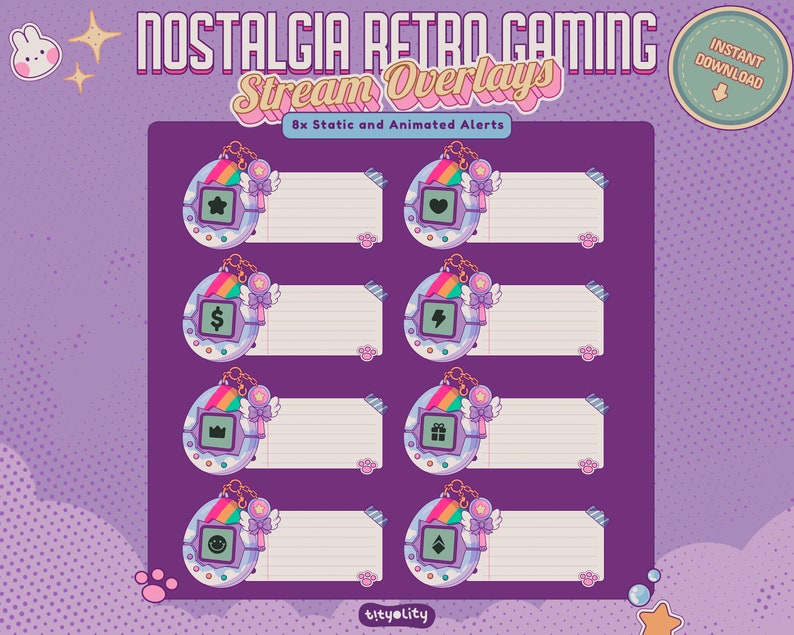 Animerad retro-spelströmningsöverlägg: Nostalgisk Lofi Twitch-paket (digital nedladdning) bild 7
