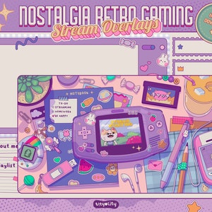 Pacote de sobreposição de jogos retrô animados | Streamlabs de vibrações lofi nostálgicas | Modelo de elementos de streaming de jogos retrô estéticos | Pacote Twitch |
