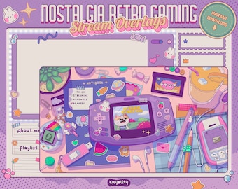 Animated Retro Gaming Overlay Package | Nostalgia lofi vibes Streamlabs | Aesthetic Retro Gaming Streamelements template | Twitch Bundle |