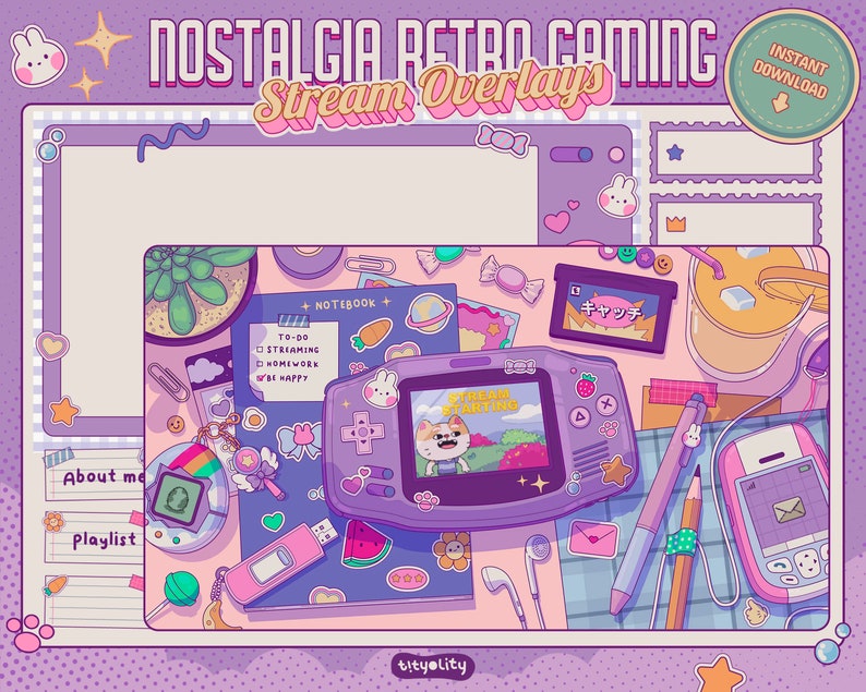 Animerad retro-spelströmningsöverlägg: Nostalgisk Lofi Twitch-paket (digital nedladdning) bild 1