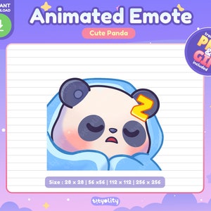 Lindo emoticón animado de panda / Emoticón de sueño / Emoji de panda kawaii para Twitch, Discord, YouTube, Kick / GIF listo para usar