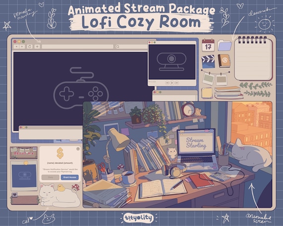 Animated Lofi Cozy Room Stream Package: Twitch, OBS, Streamlabs (Digital Download)