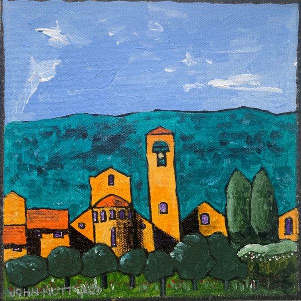 Italian Village Painting I Tuscan Village I Italian Village Scene I Print Digital I Digital Download Italy I Tuscan Village I  Printable