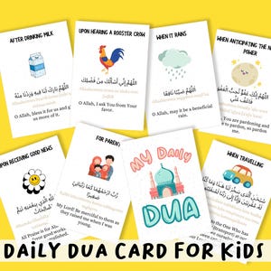 Dagelijkse dua-kaarten voor kinderen, dua-kaarten voor moslims, islamitische dua-flashcards, digitale gebedskaarten, afdrukbare kaarten, islamitisch afdrukbaar
