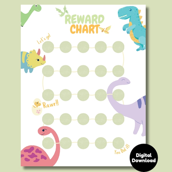 Dinosaur Reward Chart, Printable Sticker Chart for Toddler, Preschool Kids, Letter & A4, Potty Training Chart, Behavior Chart, Goals Chart