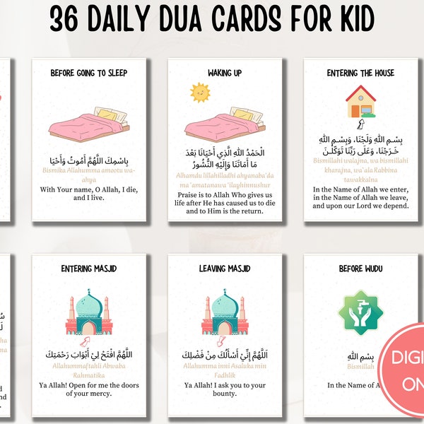 Daily dua cards for kid, Dua cards for Muslims, Islamic dua flashcards,  Digital prayer cards,  Printable cards, Islamic printable