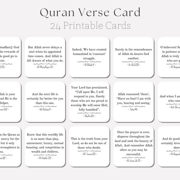 Cartes de versets du Coran, Cartes islamiques, Cartes d'affirmation pour les musulmans, Cartes mémoire de versets du Coran, Cartes imprimables, Imprimable islamique, Cadeaux islamiques