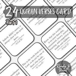 Cartes de versets du Coran, carte du Coran, carte mémoire islamique, carte d'affirmation pour les musulmans, imprimable islamique, cadeau islamique, carte mémoire noir blanc