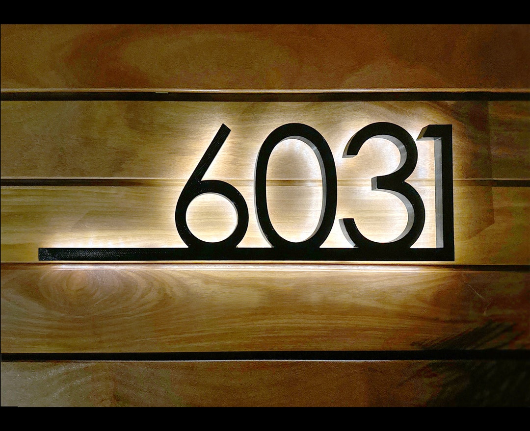 Solar Powered Lighted House Numbers Backlit Modern Mid Century LED Address Sign Etsy