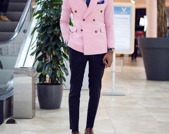 Men Pink Suits Men Stylish Double Breasted Suits Men Coat Pant Wedding Dinner Party Wear Suits mix color