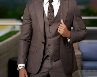 Man suit-dark brown 3 piece suit-prom, dinner, summer, party wear suit-wedding suit for groom & groomsmen-bespoke suit-men's brown suits