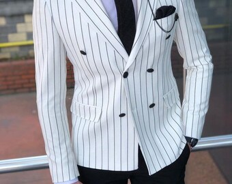 white Stripe Suits for men Wedding Dinner Party Wear Suits wedding