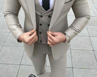 Men Three Piece Brown Mens Suit for Wedding, Brown Men Bespoke Wedding Suit, Bespoke Wedding Suits For Men