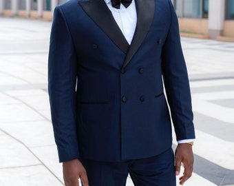 Black Men's Tuxedo - Groom Suit - Wedding Suit  Peak Lapel Slim Fit Double Breasted Men's Suit