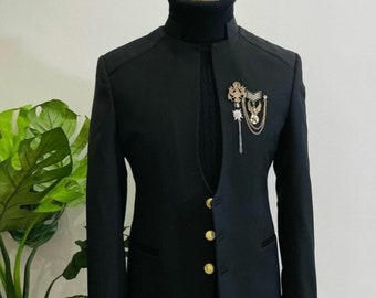 Mens Slim Fit Black Tuxedo Mandarin Collar for Weddings and special occasions