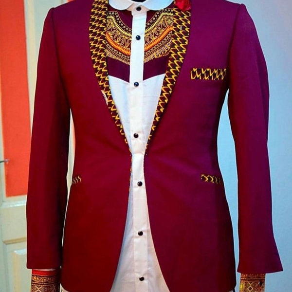 pant and Ankara mix suit Men Ankara blazer,African couple clothing,African Men suit jacket,Ankara jacket,groomsmen,wedding guest,prom jacket