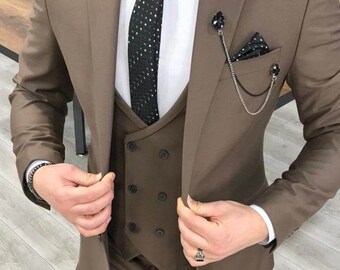 Traje de hombre-traje de 3 piezas marrón oscuro-prom, cena, verano, traje de fiesta-traje de novia para novio y padrino-traje a medida-trajes marrones para hombre