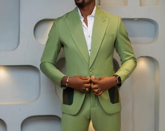 Modern Sage Green Two Piece Suit for Men - Stylish and Comfortable Ensemble for Every Occasion - Tailored Suit - Business and Formal Wear