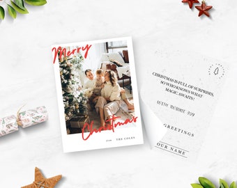 Blanc Minimalist Photo Holiday Card Template, Printable Simple Christmas Card, Editable Family Picture Holiday Card, Instant Download, Grid