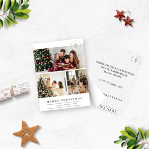 Modern Minimalist Photo Holiday Card Template, Printable Simple Christmas Card, Editable Family Picture Holiday Card, Instant Download, Grid